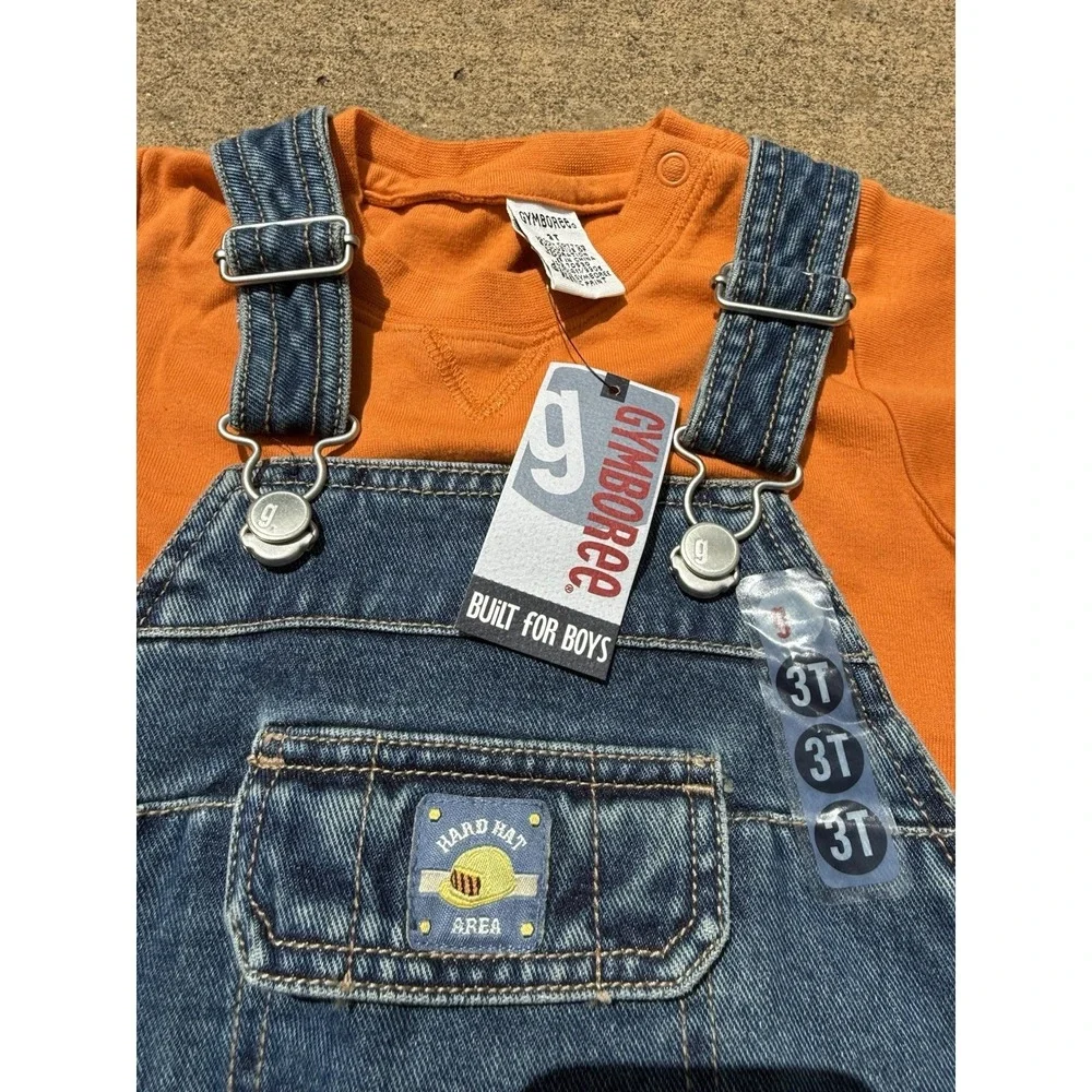 Vintage NEW VTG Gymboree 3T Toddler Denim Overalls Shorts Hard Hat Construction